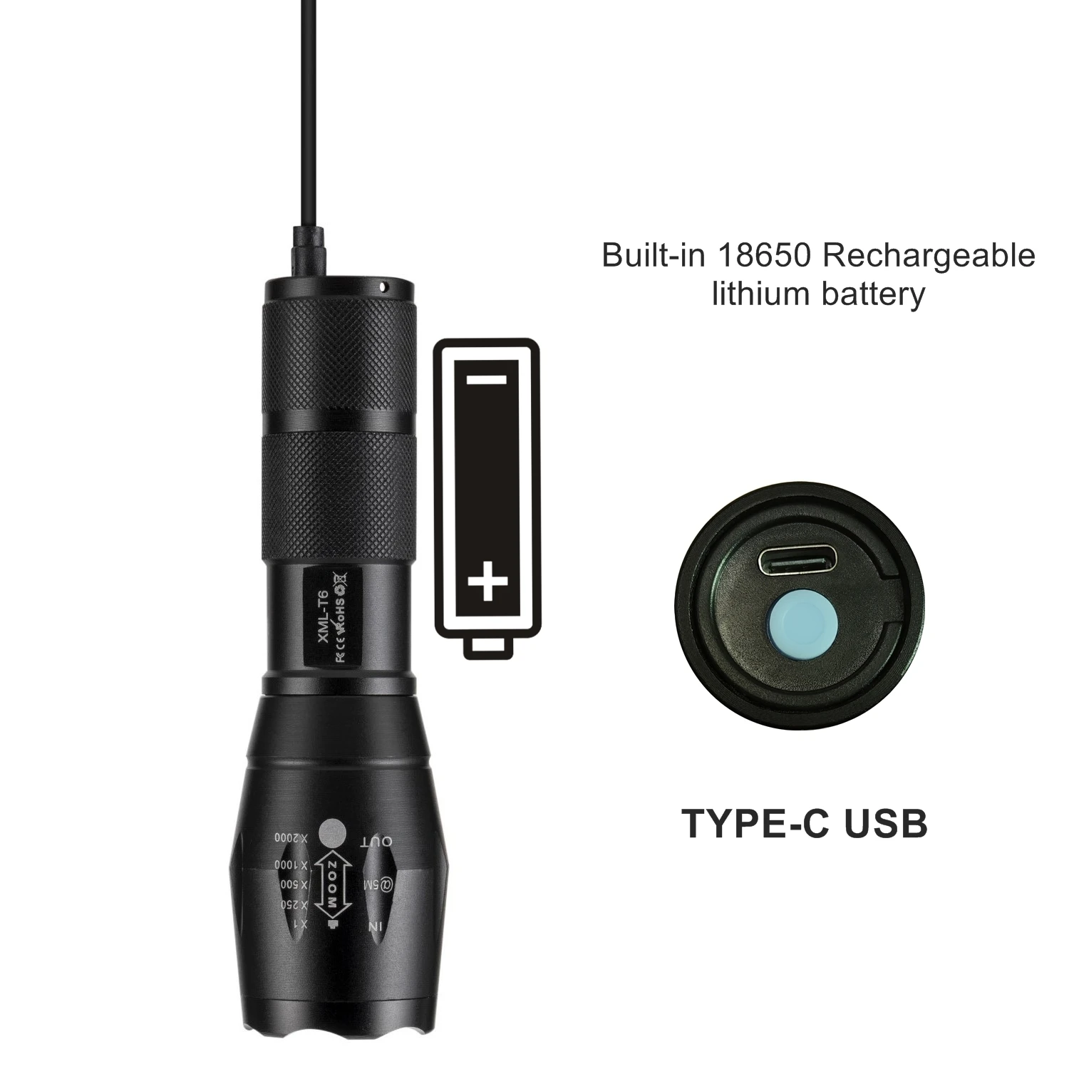 Linterna táctica LED USB recargable con luz roja verde azul - imagen 4