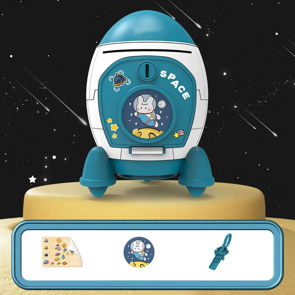 Personalized Piggy Bank Creative Rocket-shaped Astronaut Piggy Bank for Kids Large Capacity Money Storage Jar with Stickers Boys