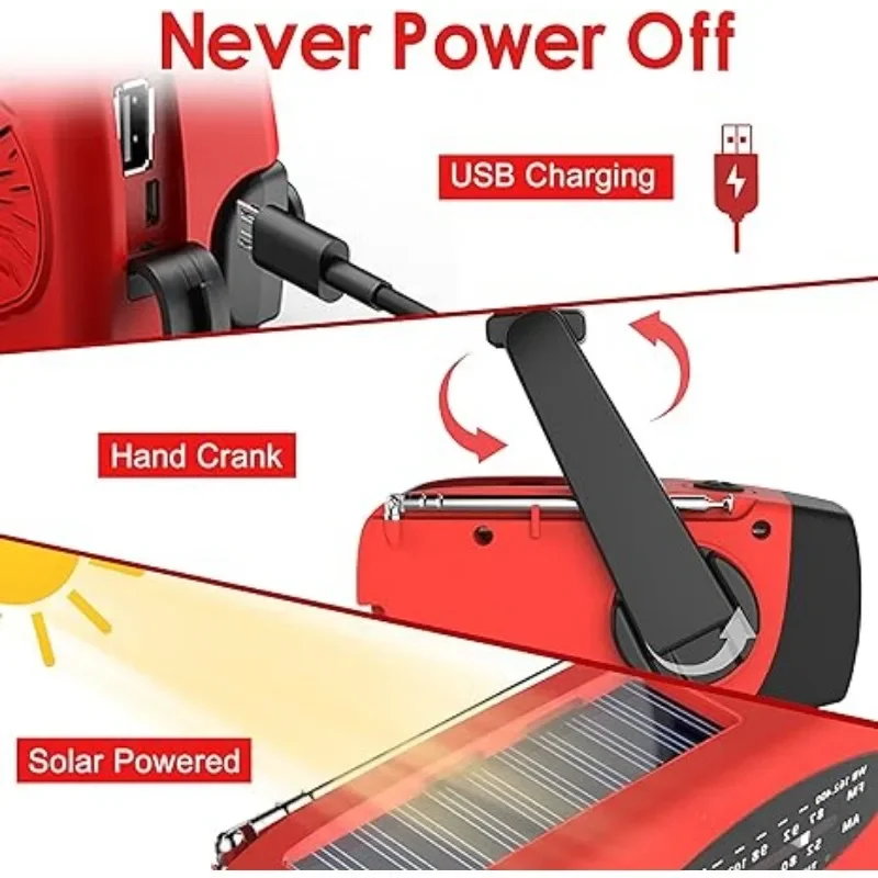 Solar Emergency Camping Light Portable LED Flashlight Outdoor Waterproof with AM/FM Radio 2000mAh Power Bank Phone Charger