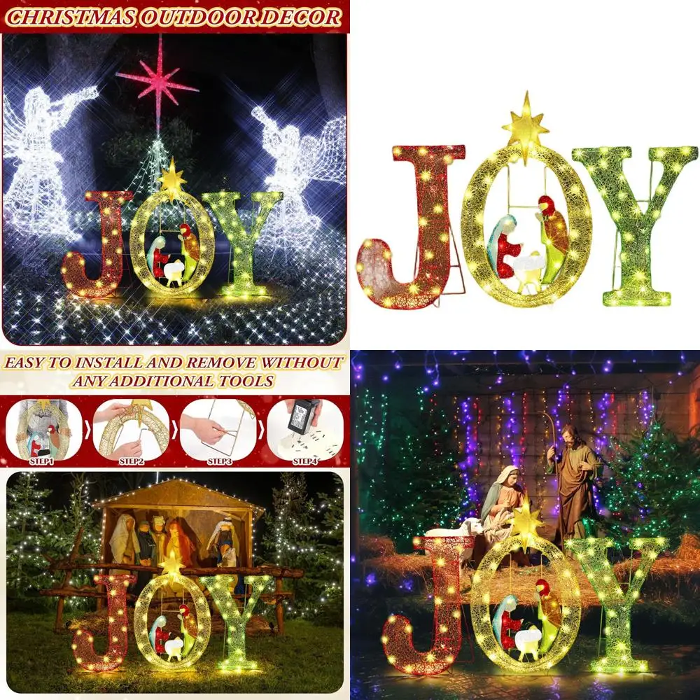 

35 Большая вывеска Joy с подсветкой и рождественскими украшениями на открытом воздухе для газона, сада и патио