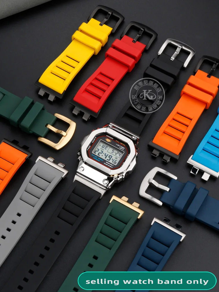 カシオG-SHOCKのフルオロラバーウォッチバンド、変更されたリストバンド、35周年記念シリーズ、GMW-B5000、小さなゴールドまたはシルバーのピース