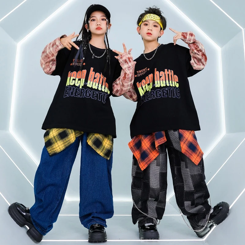 Children Hip Pop Stage Costume Boys Street Dance Performance Outfit Girls Fashion Jazz Dance Clothing Oversize Tops Pants 2084