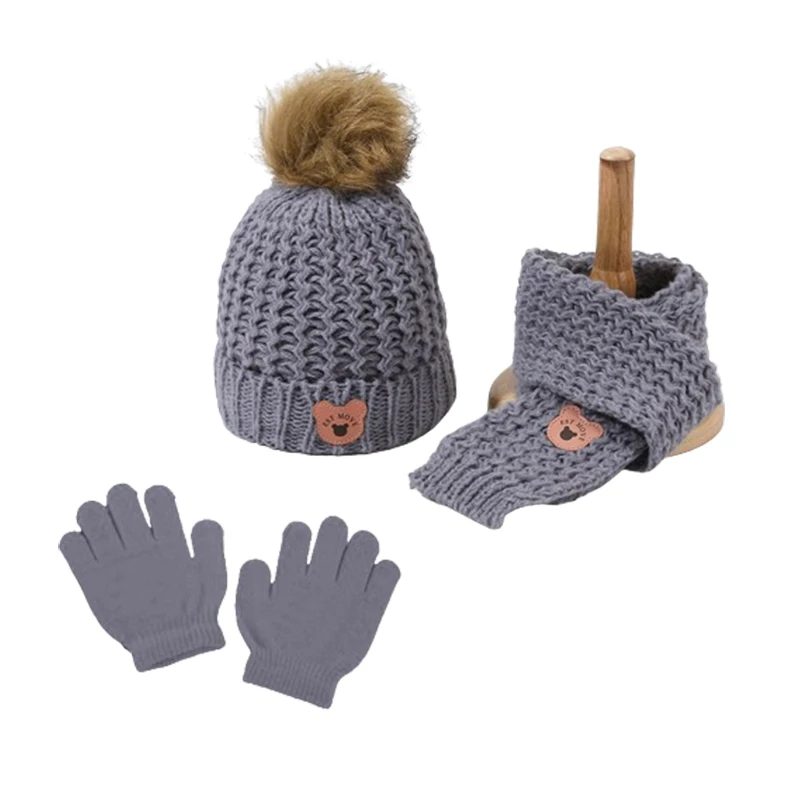 3Pcs Kids Hat Scarf and Snow Gloves Set Winter Knit Warm Soft Outdoor for Boys Girls and Toddlers