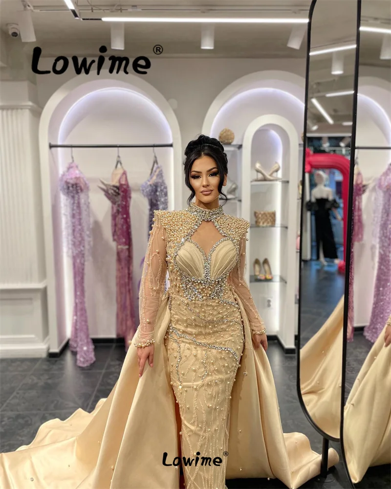 2024 Champagne Arabic Evening Dress Aso Ebi Crystals Beading Party Dress Engagement Gowns 2 In 1 Prom Dresses Vestidos De Fiesta