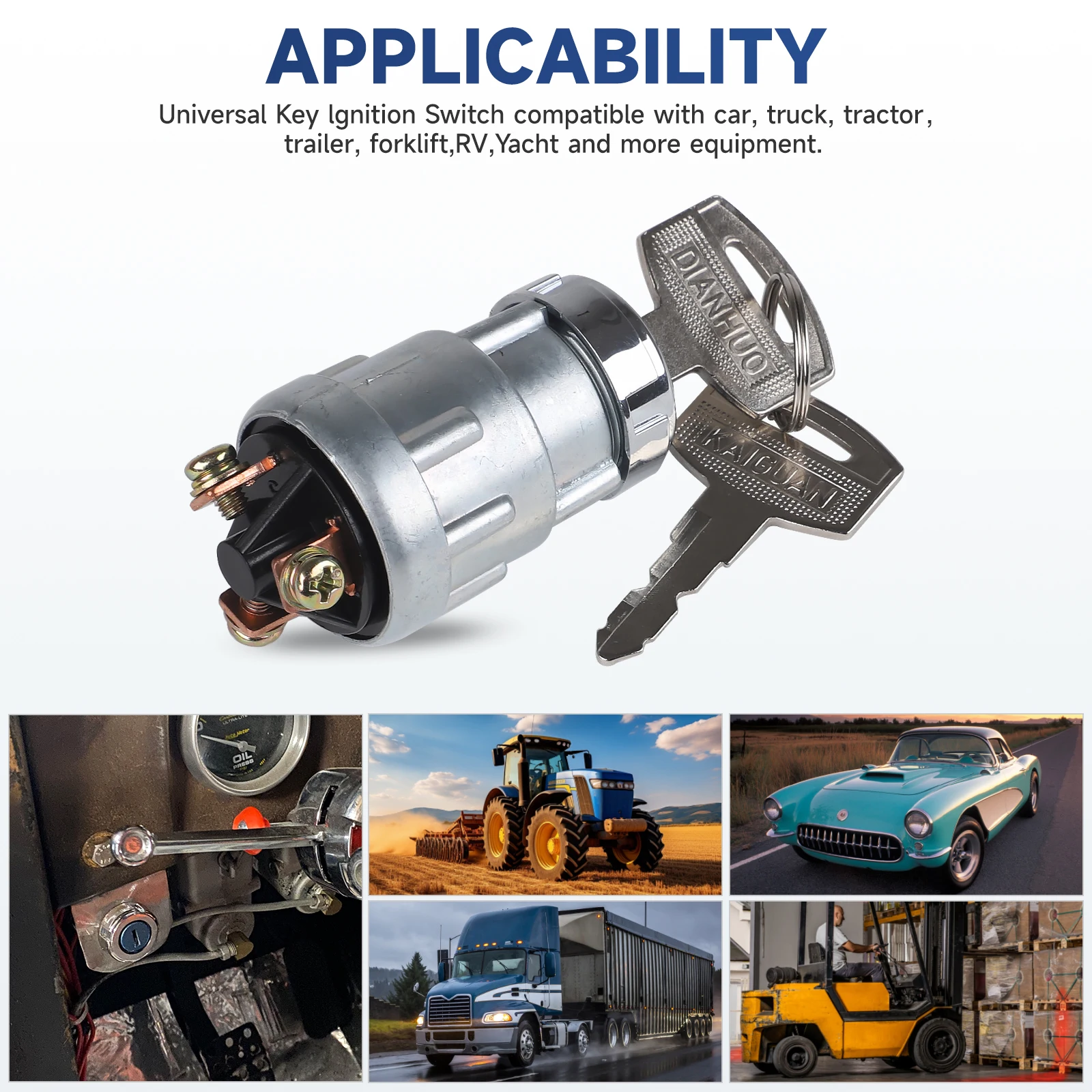 

For Car Motorcycle Tractor Trailer Forklift Truck 3 Position 3 Connection Terminal 2 Keys Ignition Starter Switch With 12V