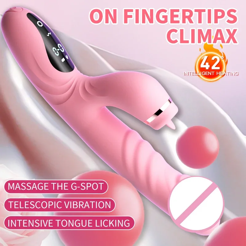 

9 Frequency Telescopic Penis Sucking Vibrator Tongue Licking Stimulator LCD Control 42° Heating G-Spot Dildo Sex Toys For Women