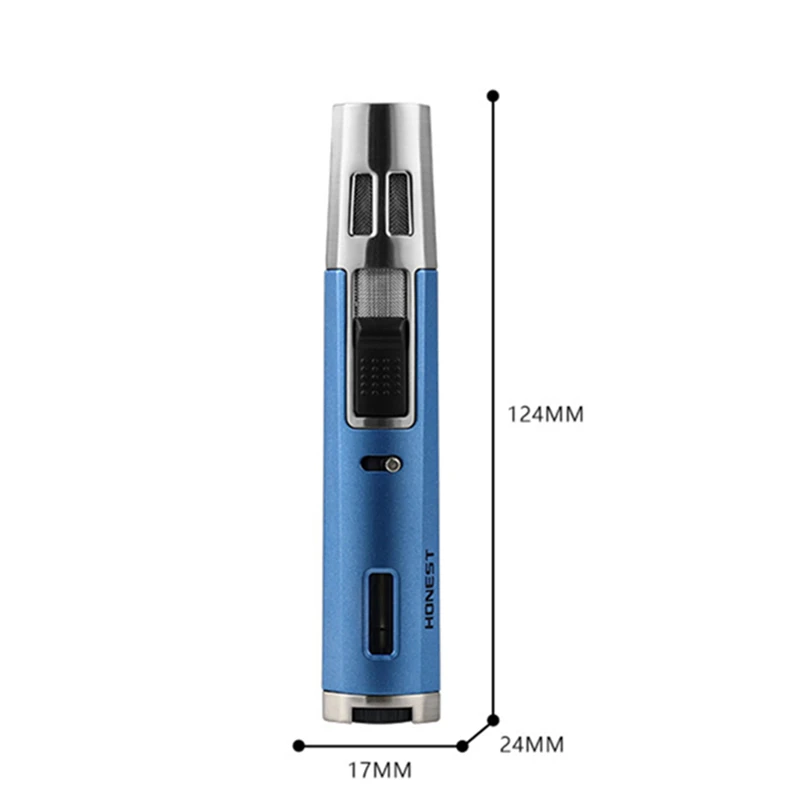 HONEST Metal Cigar Lighter Two Jet Torch Blue Flame Inflatable Lighter Windproof Lock Fire Small Spray Gun Cigar Men\'s Gift