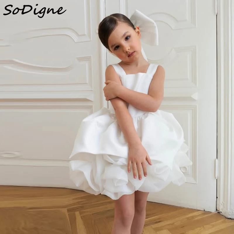 

SoDigne A-line Satin Flower Girl Dress Square Collar Sleeveless Kid Gown Short Princess Birthday Party Dresses 2025 Customized ﻿