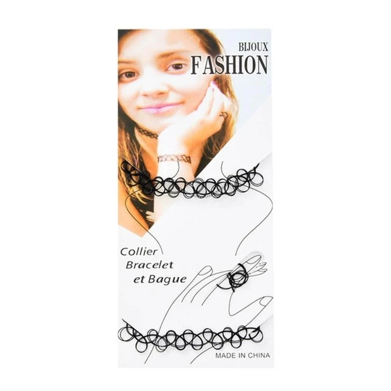 European and American Fashion Black Fishing Line Letter Tattoos Elastic Necklace