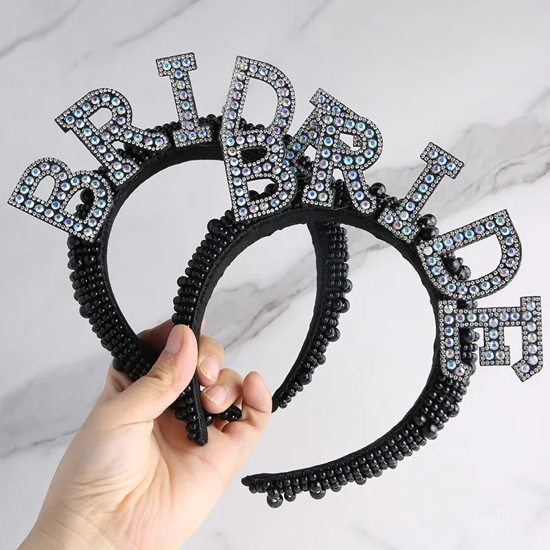 

Bride Black Pearl Headband Bachelorette Hen Party Bridal Shower Wedding Engagement Rehearsal Dinner Decoration Gift