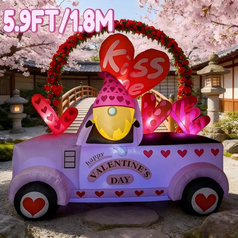 

5.9FT/1.8M Valentine's Day Inflatable Toy DIY Decor Romantic Elf Car with LED for Yard Perfect Holiday Decoration Gift Ornament
