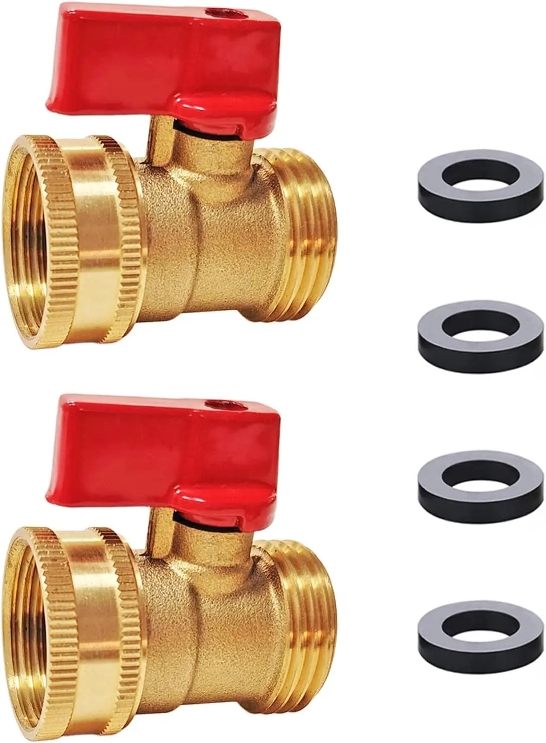 

Heavy Duty Brass Shut Off Valve Big Flow for Garden Hose, 2 Pack + 4 Extra Washers