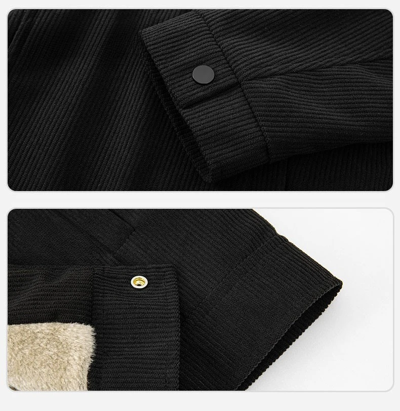 Winter-Fleece-Warme-Cordjacke für Herren, Revers-Cargojacke mit Innentasche, Arbeitsjacke mit Knöpfen, Dicker Grüner Mantel mit Taschen, Oberteile für Männer, S-4XL – Detail 6