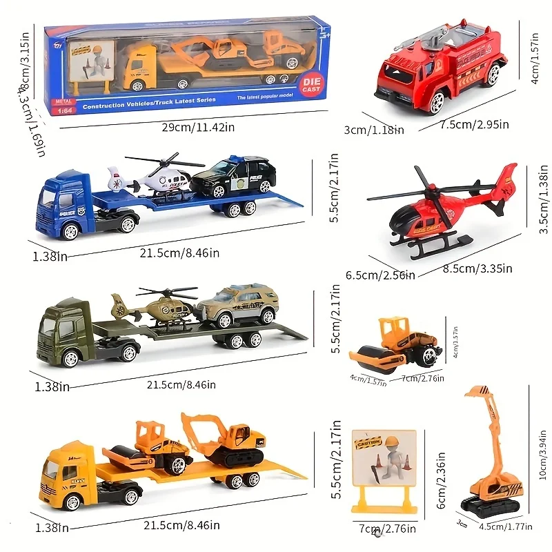 1:64 Mini Alloy Car Engineering Vehicle Set Toy Model for Kids