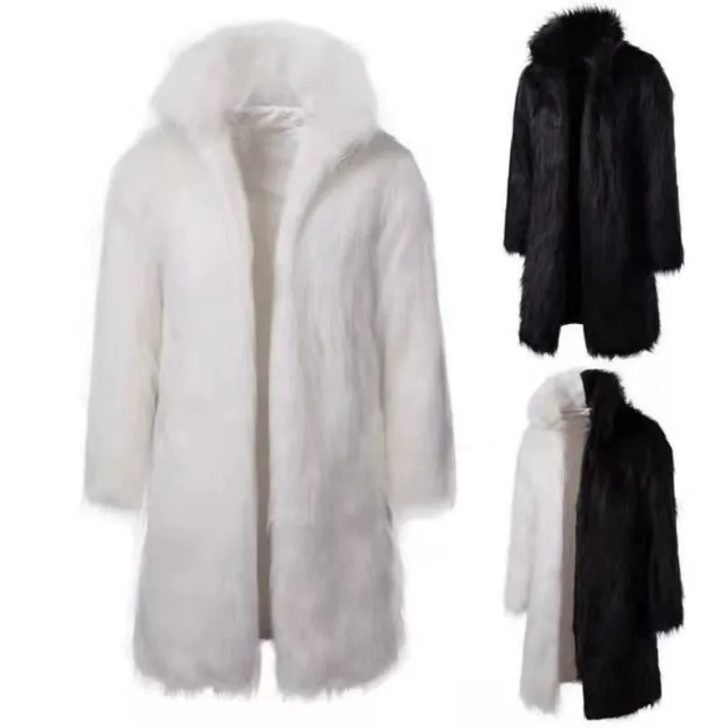 Men's Coat 2025 European and American New Loose Solid Color Men's fur Coat Imitation fox Windbreaker Synthetic fur fur Coat WLF