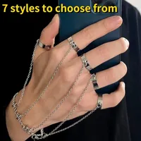 7 Styles Punk Geometric Silver Color Chain Wrist Bracelet for Men Ring Charm Set Couple Emo Fashion Jewelry Gifts Pulsera Mujer