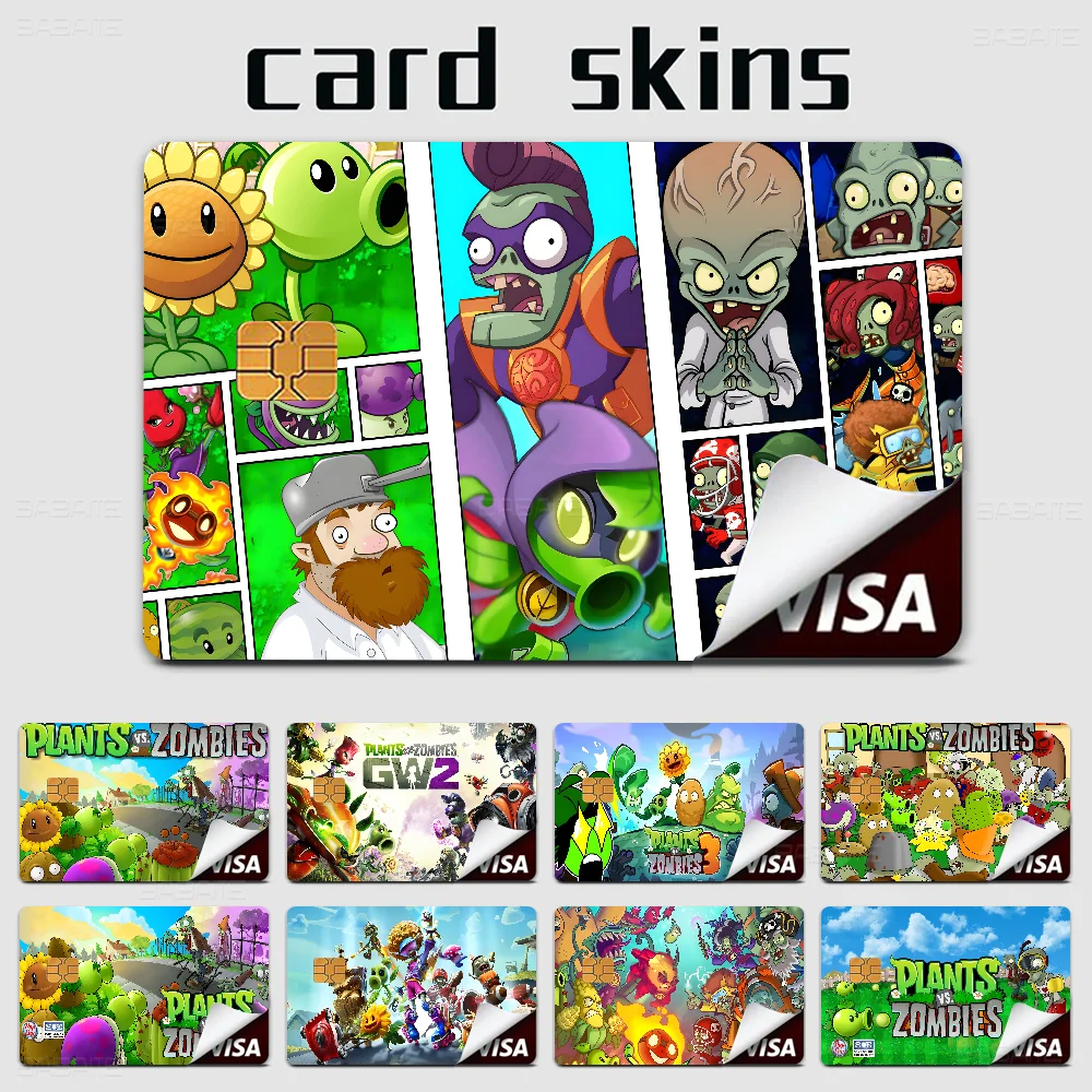 P-Plants-vs-Zombie Cartoon Anmie Sticker Film Skin Cover for Credit Card Debit Bank Card Front