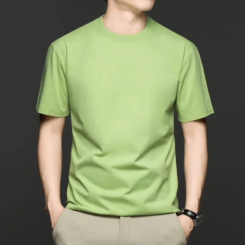

Youth Man Cotton T-shirts Anti Wrinkle Seamless Elastics Tees Tops Breathable Soft Skinny High End Round Neck Sportswear T-shirt