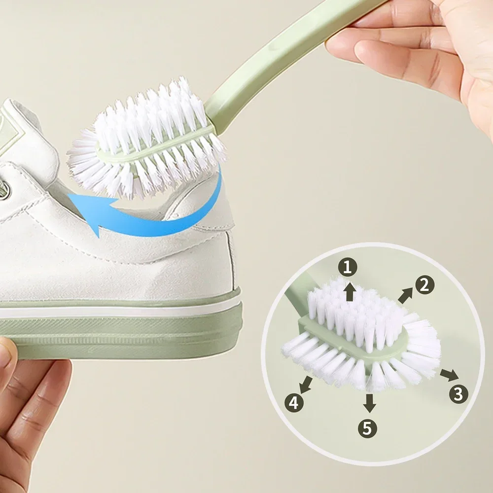 Five-sided Shoe Brush Soft-bristled Clothes Brush 360° Multi-functional Shoe Washing Wipe Home Cleaning Tool Plastic Long-handle