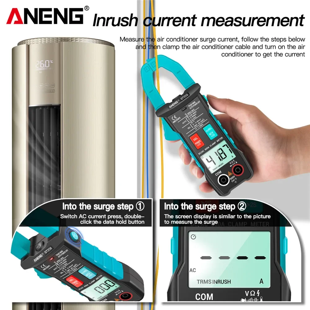 ANENG ST206 Digital Multimeter Clamps Meter 6000 counts True RMS Amp DC/AC Current Clamp measure dc amperimetro tester voltmeter