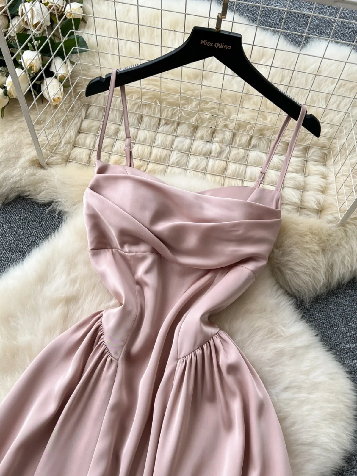 Ele Abito con cinturino a pieghe Abito estivo da donna dimagrante in raso Dr Vita alta A-Line ort Sve Midi Dr