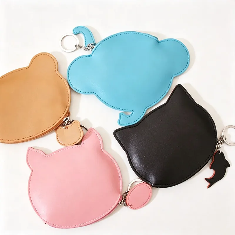 New Oval Animals Prints Coin Purse Cartoon Rabbit Bear Monkey Chicken Pig Girls Key Case Wallet Children Earphon Bag Coin Packet