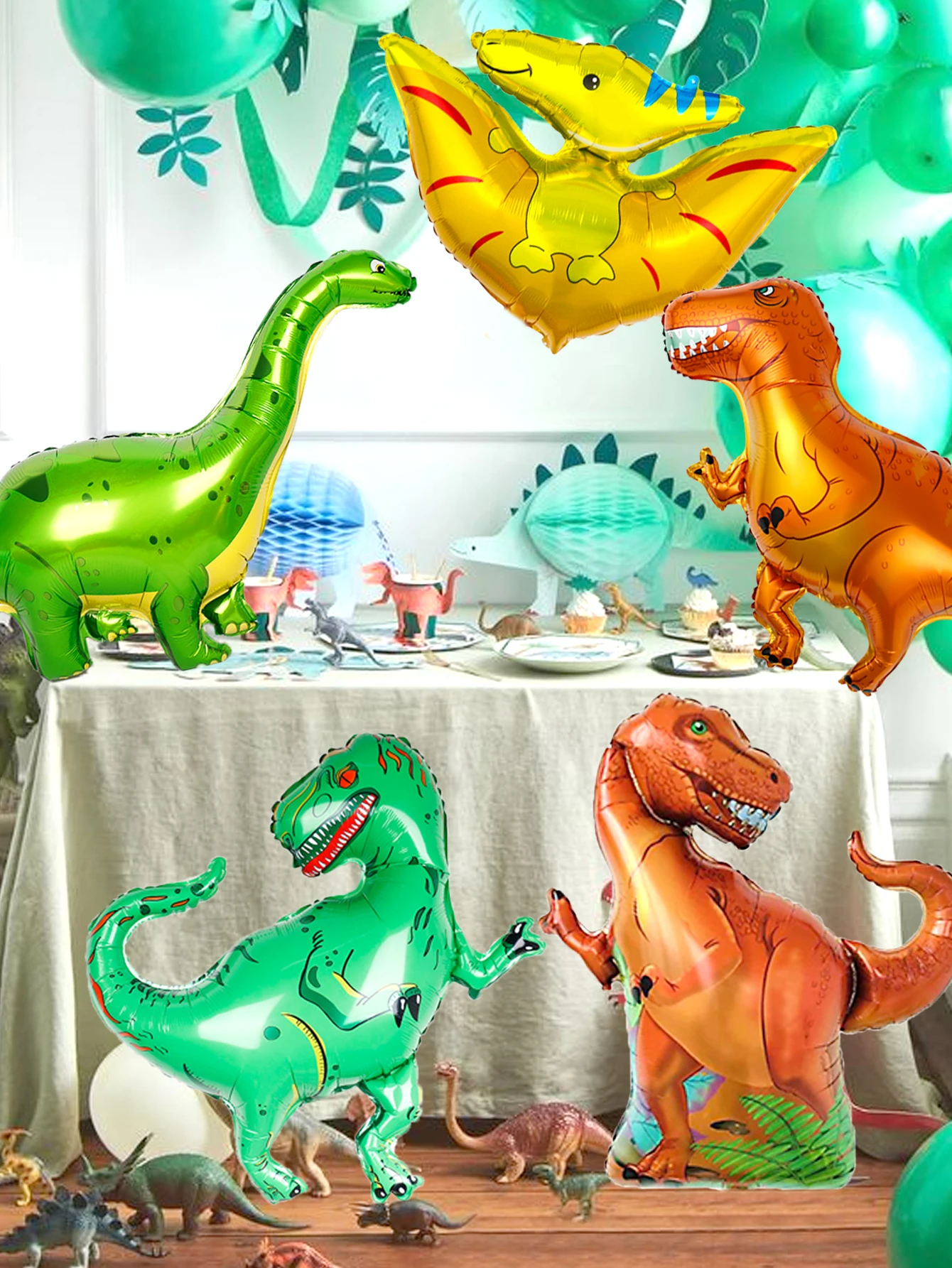 5 Stück/Set Dinosaurier-Folienballons für Dinosaurier-Themen-Geburtstagsfeiern, Jungendliche Dschungel-Dinosaurier-Themen- und Jurassic-Themen-Partydekoration – Detail 2