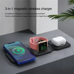 3 in 1 Magnetic Portable Wireless Charger Pad for iPhone 15 14 13 12 Pro Max Apple Watch AirPods Fast Charging Dock Station