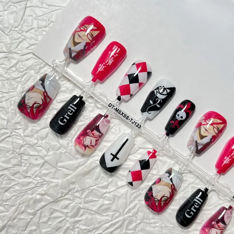 40PCS Elizabeth Ethel Cordelia Midford Grell Sutcliff Sebastian Michaelis Anime Chic Two Dimensional Hand painted Manicure