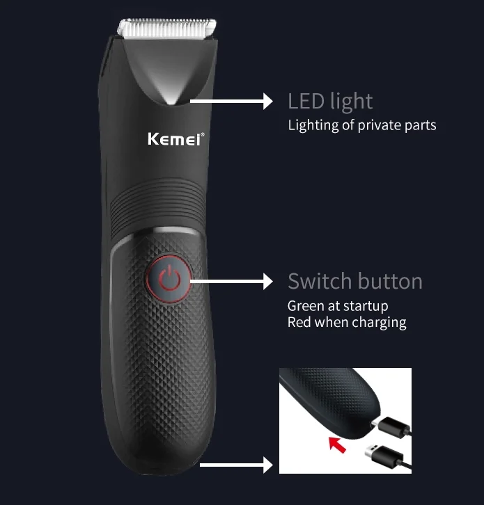 Kemei-Men's Multifuncional Electric Hair Clipper, Barba Trimmer, Lavável Shaver com Base, Private Hair Scraper, Sexy, KM-1838