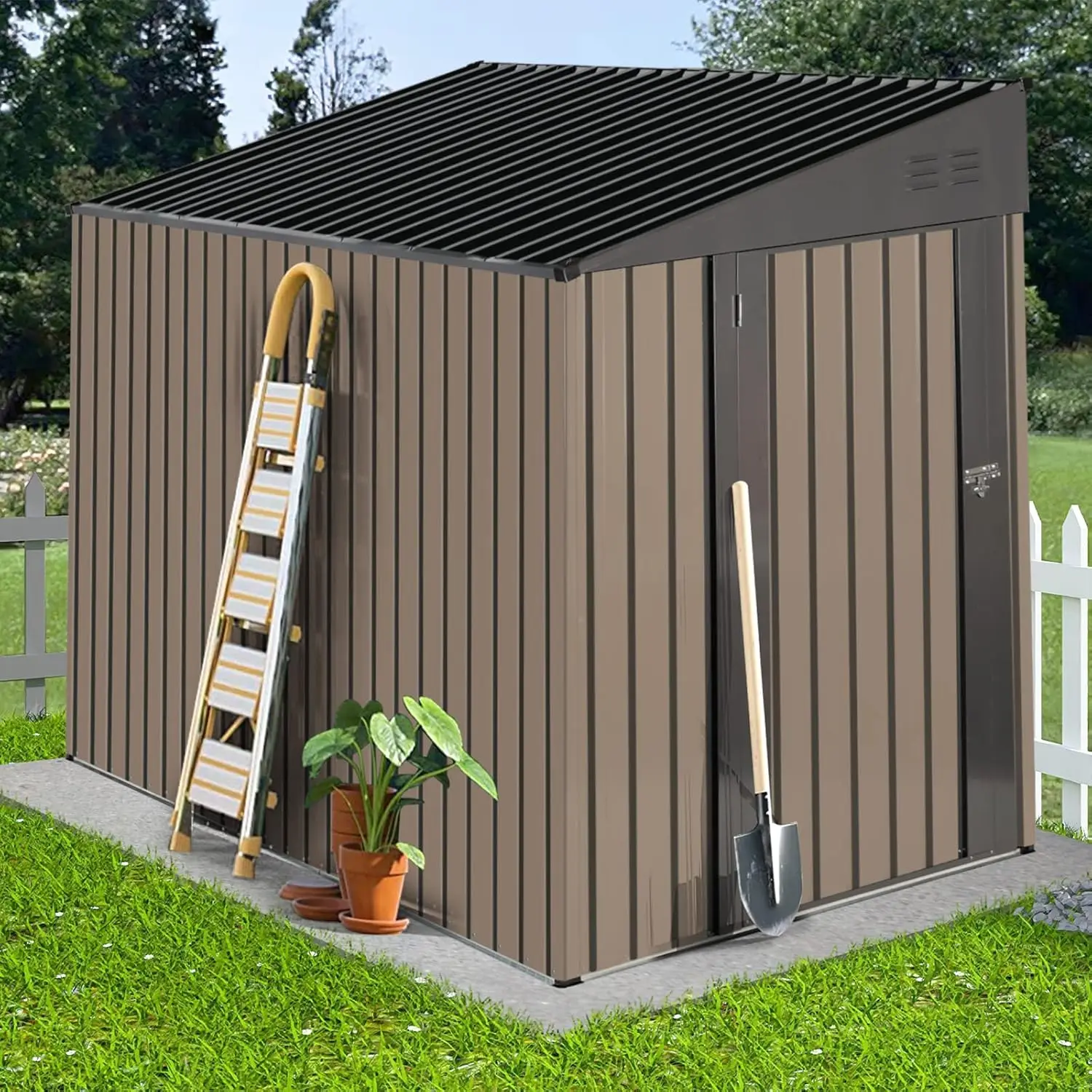 Gravforce Outdoor Storage Shed 4 X 8 Ft, Metal Garden Sheds Tool Shed Outdoor Storage Lean To Shed With Single Lockable Door