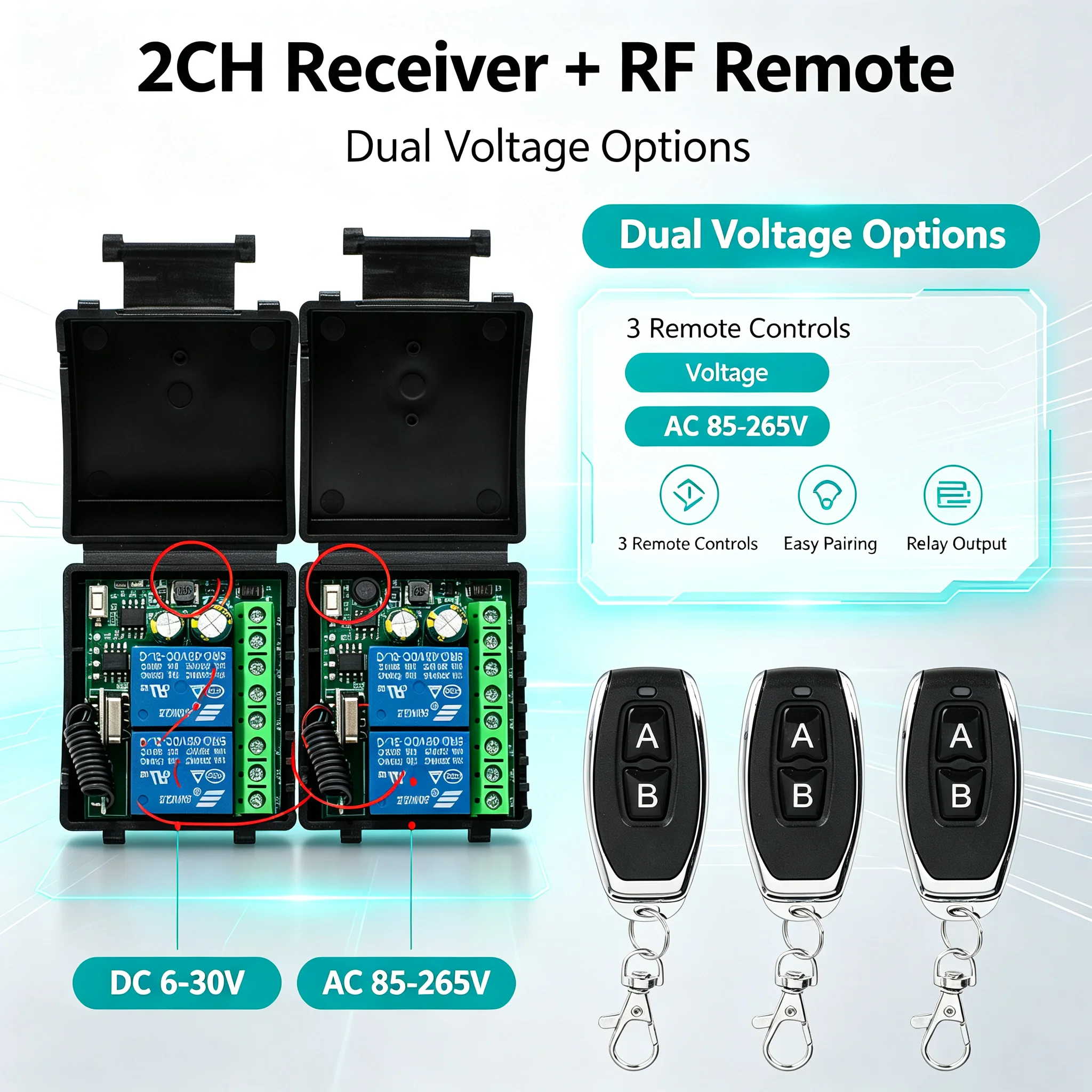 3pc RF and 1pc 433MHz Relay . 9V 12V 24V 220V Receiver Module for Garage Door Electromagnetic Lock DIY Motor Signal Transmission
