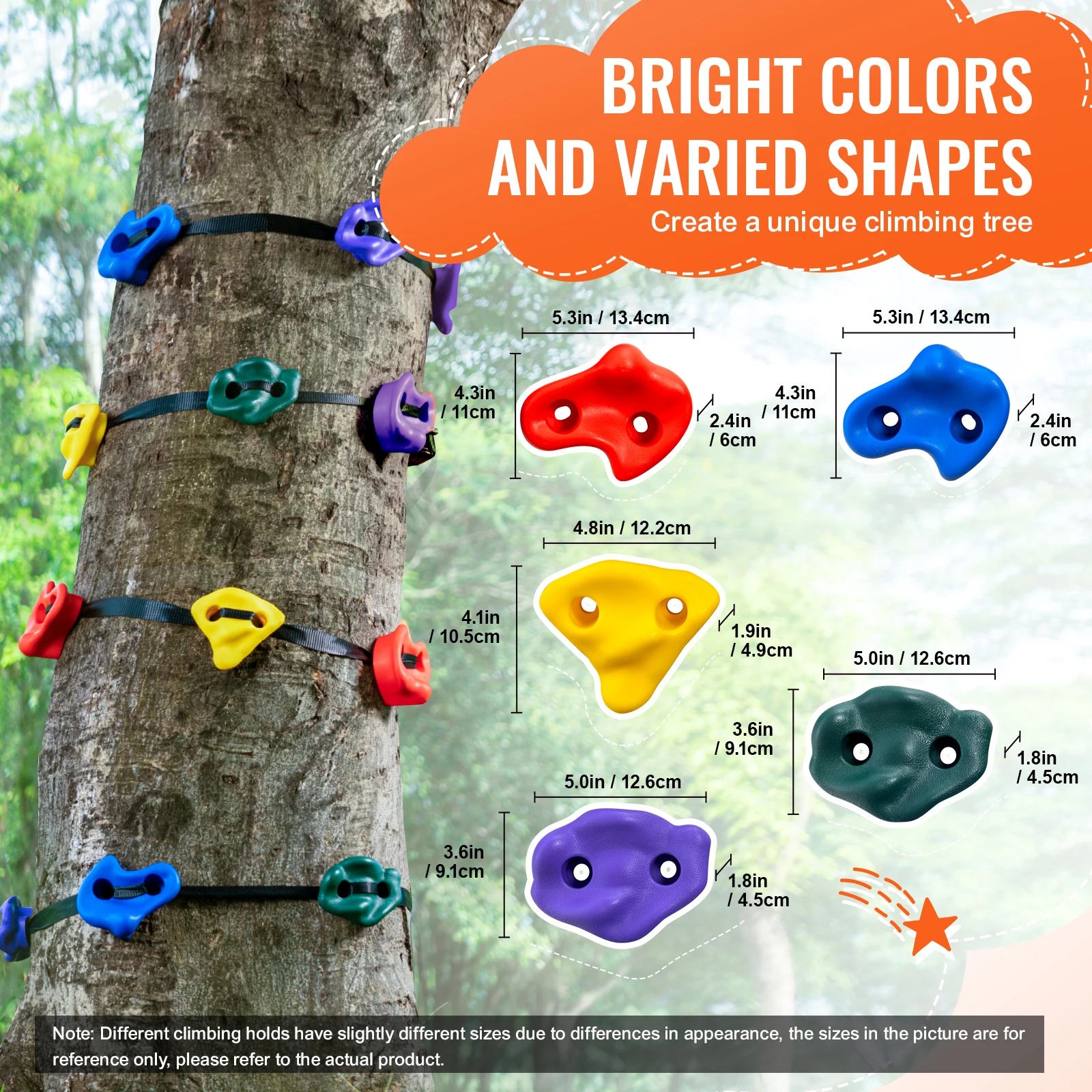 VEVOR Ninja Tree Climbing Kit 12 Tree Climbing Holds 6 Ratchet Straps and a Climbing Ladder Climbing Rocks for Kids and Adults