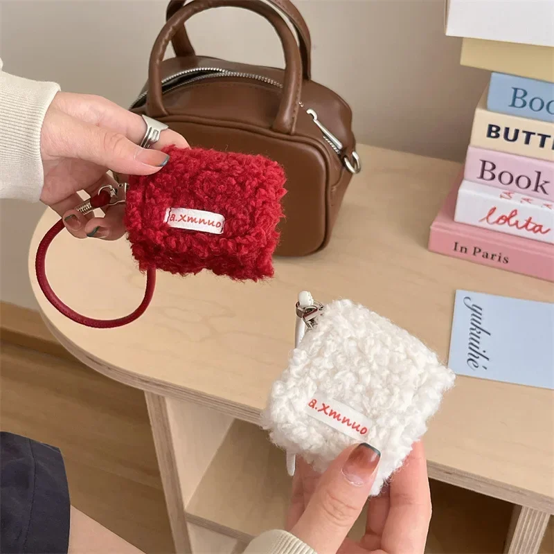 Plush Mini Bag Lanyard Case for AirPods 4 Airpod 1 2 3 Pro Pro2 Bluetooth Earbuds Charging Box Protective Earphone Case Cover
