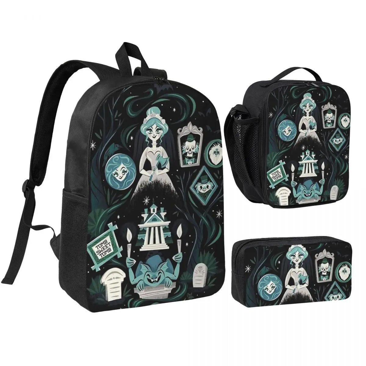 

Haunted Mansion Stretching Backpack Boys Girls BookBag School Bag Shoulder Bags 3ps Insulated Lunch Bag Pencil Case