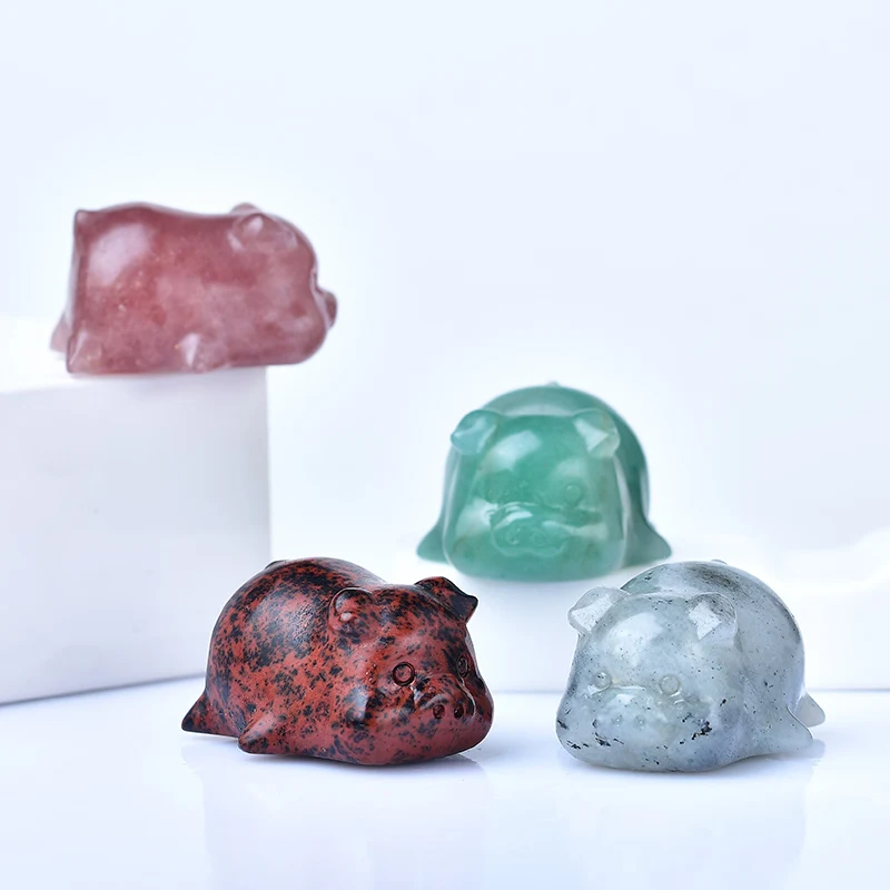 1PC 100% Natural Crystal Lovely Pig Animal Carvings Pig Sculpture Energy Quartz Animal Decor Healthy Healing Stones Present Gift