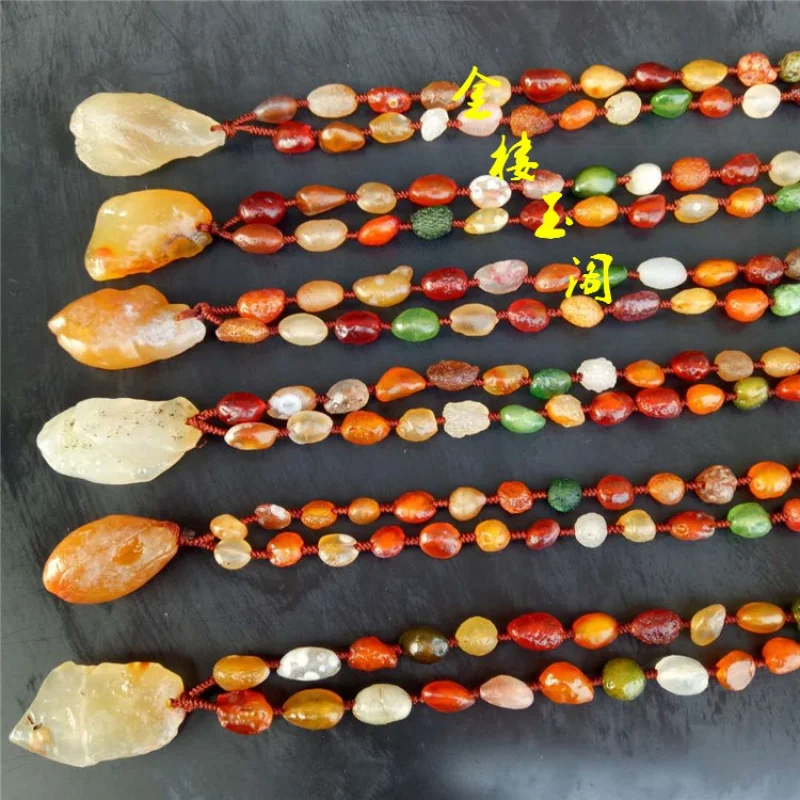 Natural jewelry beautiful colorful Alshan necklace Gobi raisin rough agate tendon stone sweater chain