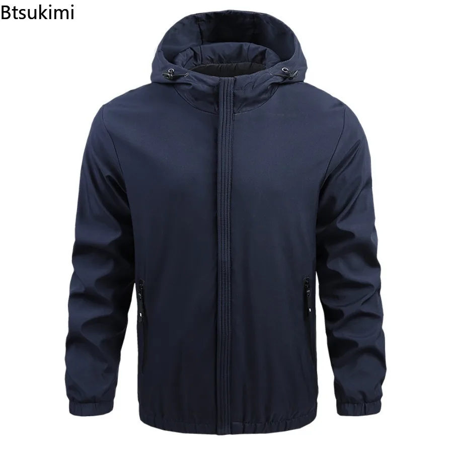 

2026 Spring Autumn Men's Hooded Jackets Outdoor Hiking Hunting Waterproof Casual Coats Men Solid Loose Windbreak Fishing Jackets