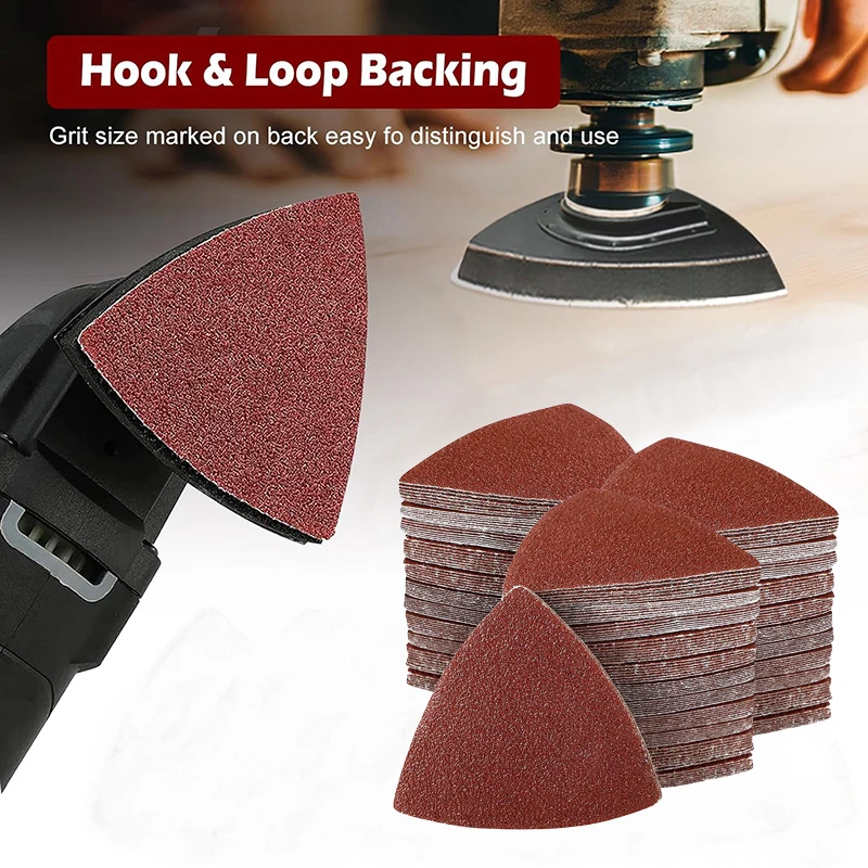 

3-1/8" Triangle Sanding Paper 80mm Triangular Hook & Loop Sandpaper Fit 3-1/8 Inch Oscillating Multi Tool Sanding Pad Multi Grit