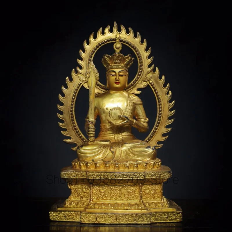 22cm Tibetan old copper gilded immovable Ming Wang Bodhisattva backlit sitting Buddha ornament