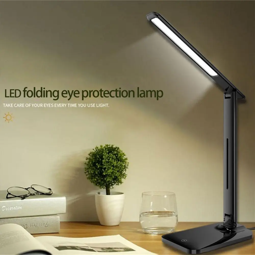 

5W/10W LED Desk Lamp Bright 5 Light Mode Desktop Reading Lamp USB Charging Port with Adjustable Arm Foldable Study Table Light