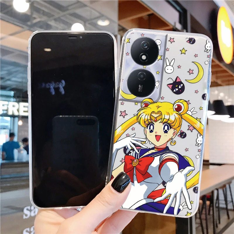 Capas transparentes claras do telefone do silicone, anime dos desenhos animados, marinheiros, luas, coelho, meninas, gato, huawei honra 90, smart x7b, 4g, 5g