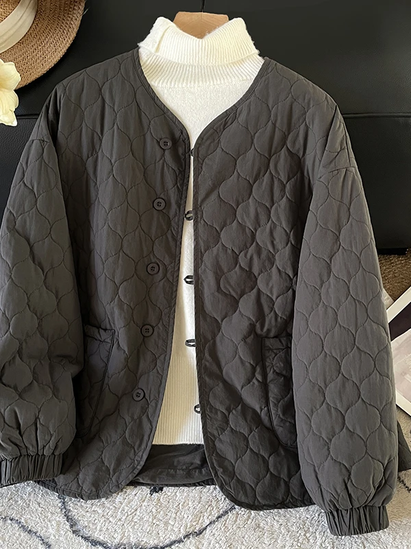 Loose Casual Style Large Size Gourd Pattern Cotton Jacket Women's Autumn Winter Warm Filled Casual Top Open Cardigan
