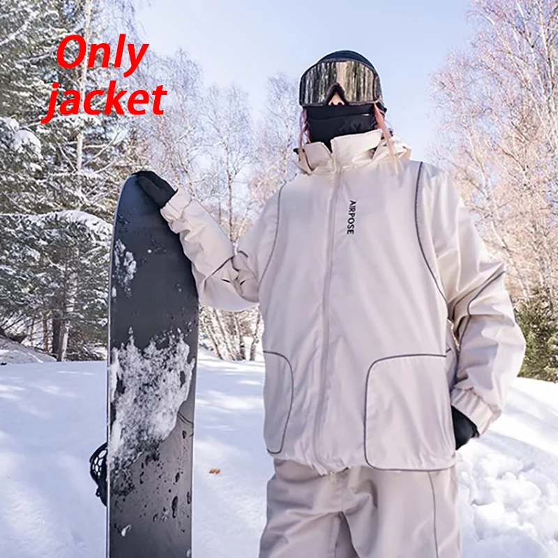 

New Women's Warm Waterproof Split Reflective Strip Hooded Top Single Board Single Board Windproof Breathable Snow Jacket Men