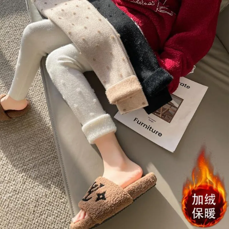 النساء طماق الدافئة المنك المخملية عالية الخصر ضئيلة الدافئة مطاطا نقطة طباعة نحيل أفخم السراويل عارضة مريحة رشاقته طماق