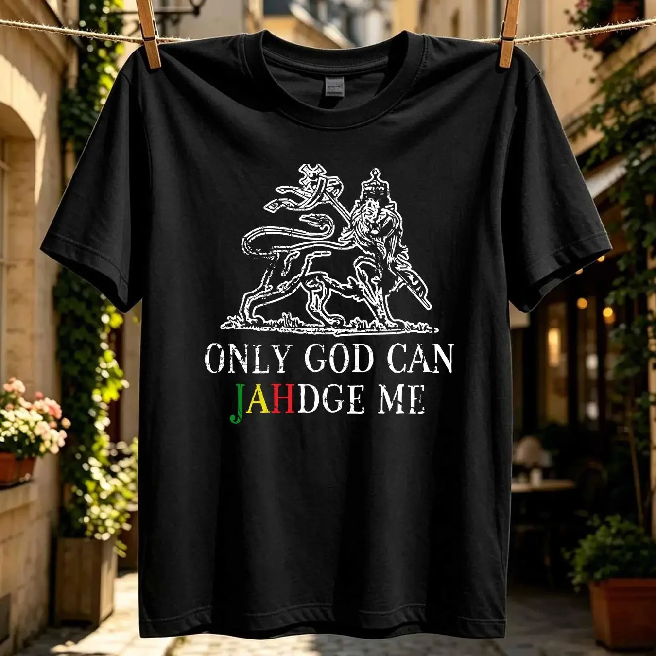washed T Shirt Reggae Lion Rasta of Judah Only God Can Judge Me Jah Bless Rastafarian Clothing Wear Outfit vintage Washed