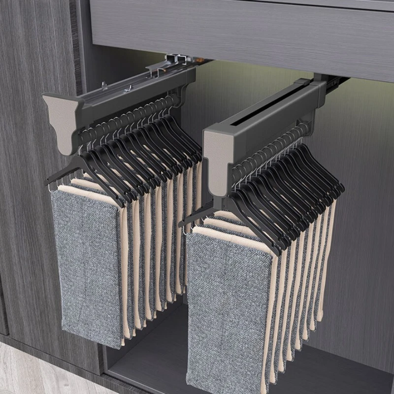 

Top-mounted telescopic wardrobe inner slide rail pants rack pull-out hanger clothes hanger household built-in storage and pants