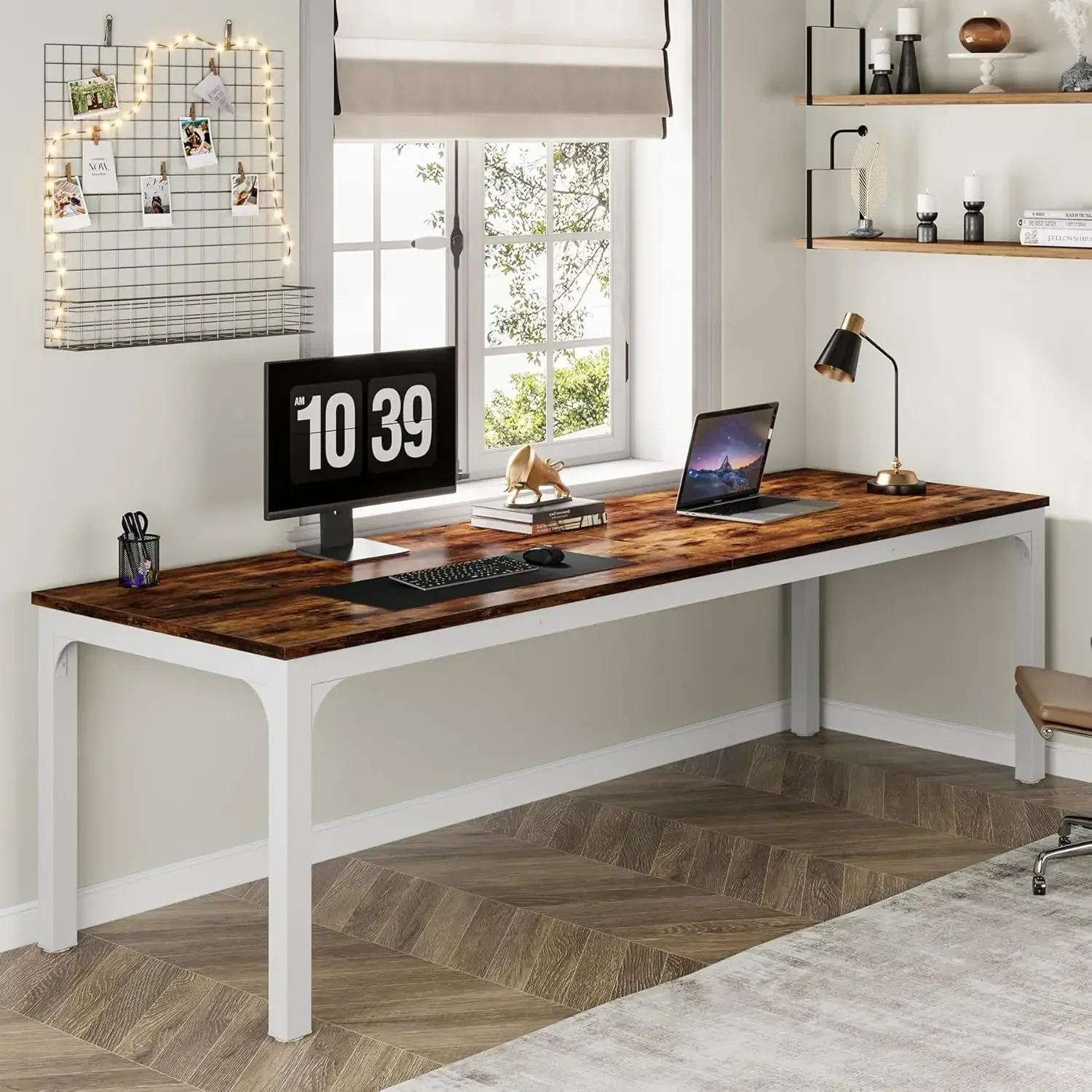 [Preço com desconto, venda quente! ] Mesa de computador extra longa de 78,7 polegadas Mesa para 2 pessoas, mesa dupla longa, mesa de trabalho para escritório doméstico (R