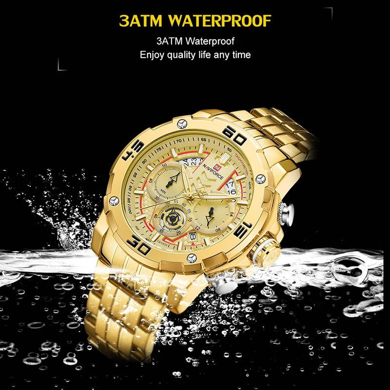 NAVIFORCE Watches Sport Chronograph Luxury Gold Watch Men Quartz Wristwatch Date Waterproof Clock Relogio Masculino 2020