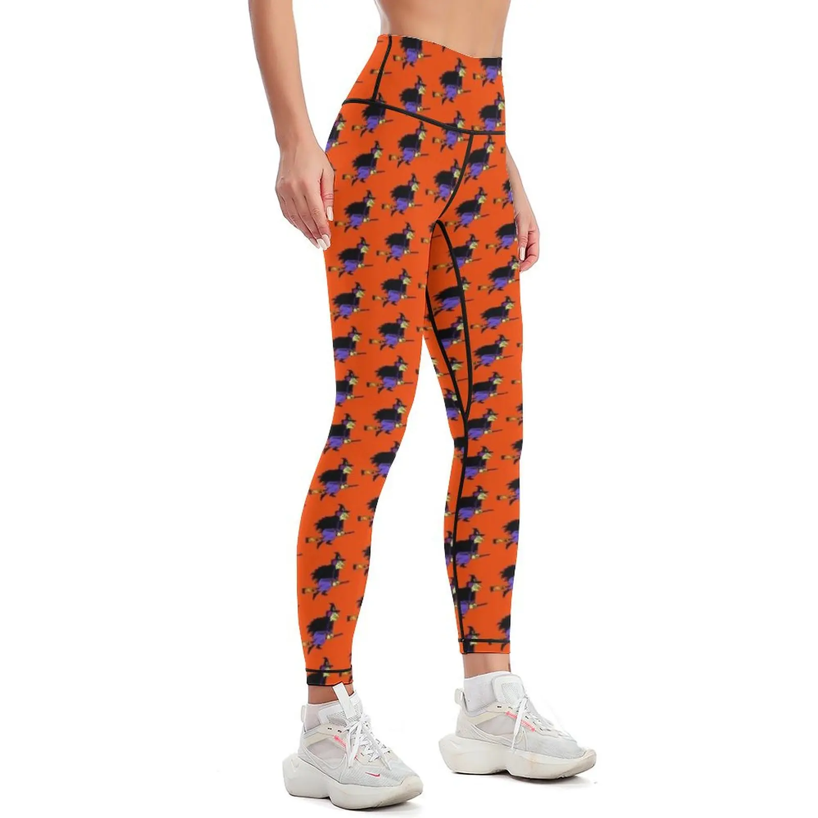 Halloween Flying Witch On Orange Background Leggings Sports female Women's push up for girls sports for Womens Leggings